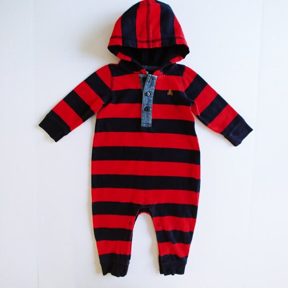 Baby Gap Rugby Striped Hooded Jumpsuit Size 12-18 Months - Picture 1 of 14